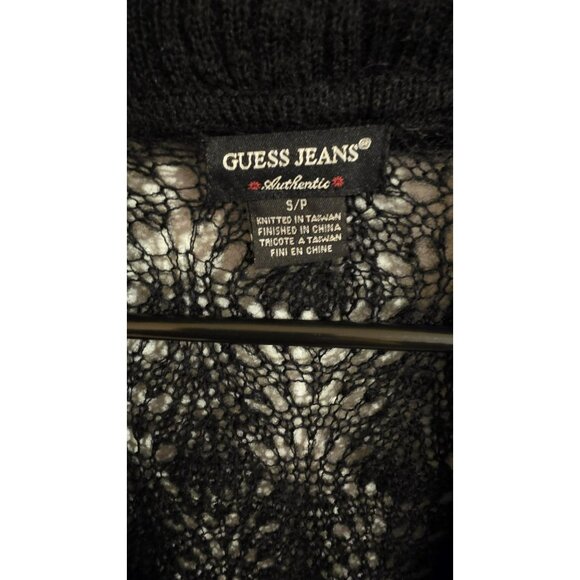 GUESS SWEATER Dress Womens SMALL BLACK STRETCH Open Knit Collar Pull on Y2K Goth - Picture 3 of 7